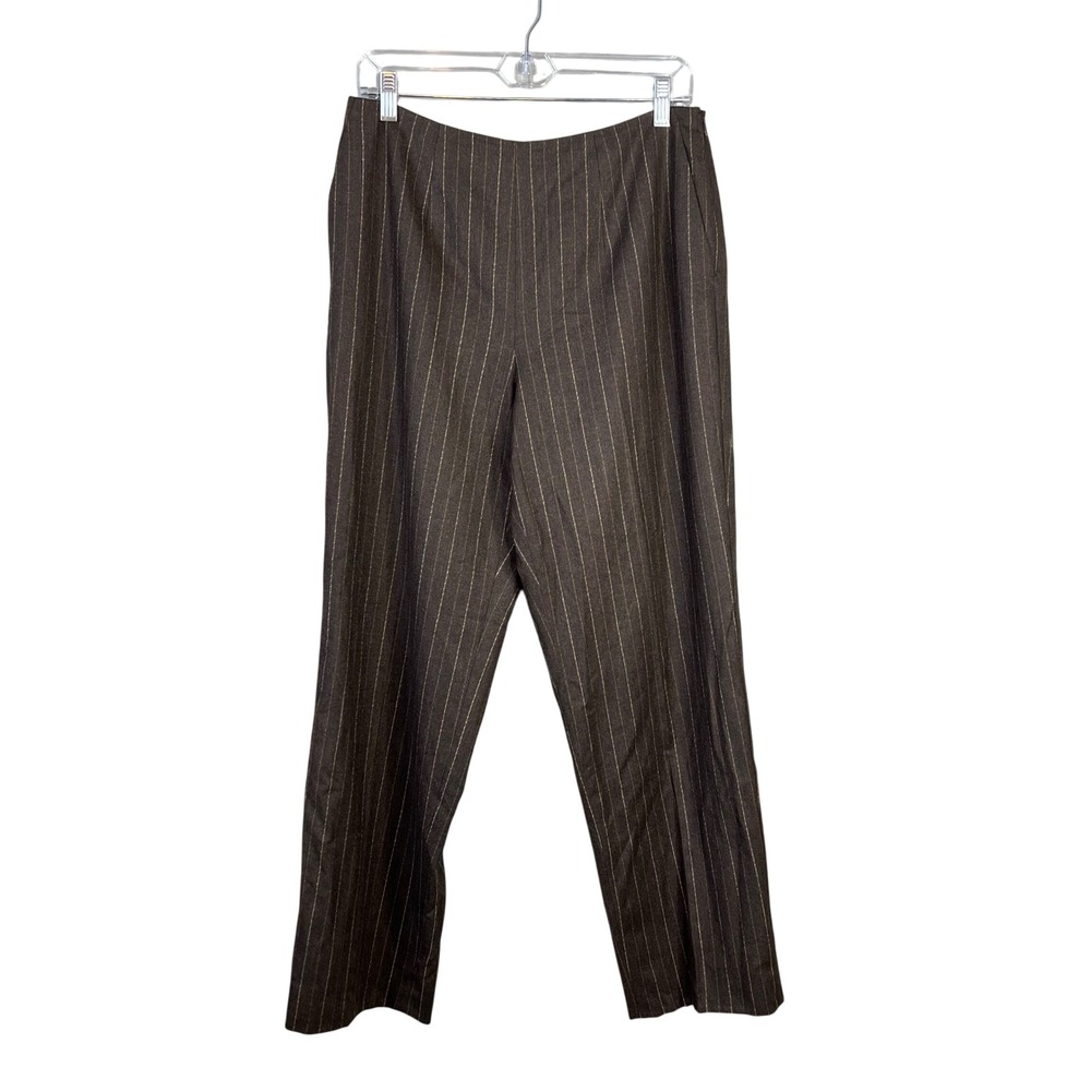 Talbots Petites Wool Blend Pinstripe Pants Sz 10P Brown Straight Leg Trousers